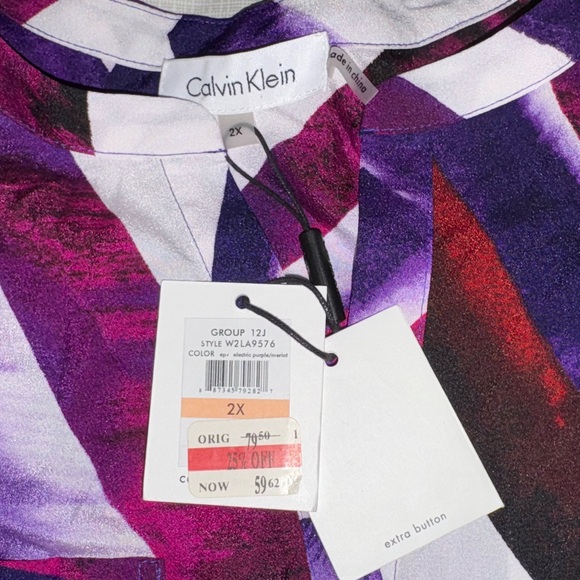 Calvin Klein New NWT Sz 2X Purple White Women's Blouse Shirt Top Light - Picture 8 of 8